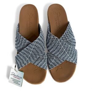 Skechers Cali Beverlee Vacation Mode Wedge Sandals Blue Vegan Size 11 NWT